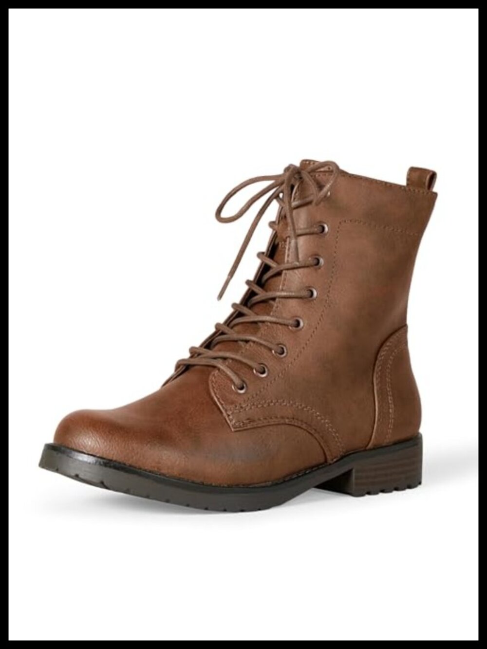 Lace-Up Combat Ankle Boots Faux Buffalo Grain Leather Lug Sole